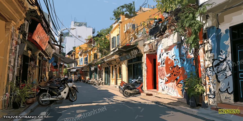 Tranh dán tường Phố cổ Hà Nội, Phố xưa - -HN260909-6 - Tranh tường chất lượng cao
